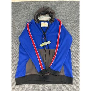 Y2K Rough Authentic Vintage Mens Blue Colorblock Zip Hoodie XL Racing Stripe